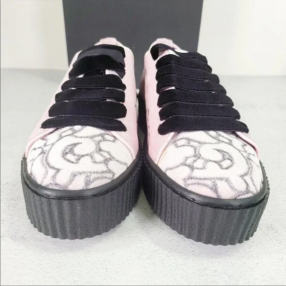 NWT Pinko Chunky Platform Sole Sneaker Size 8 Velour Embroidered Floral $455
